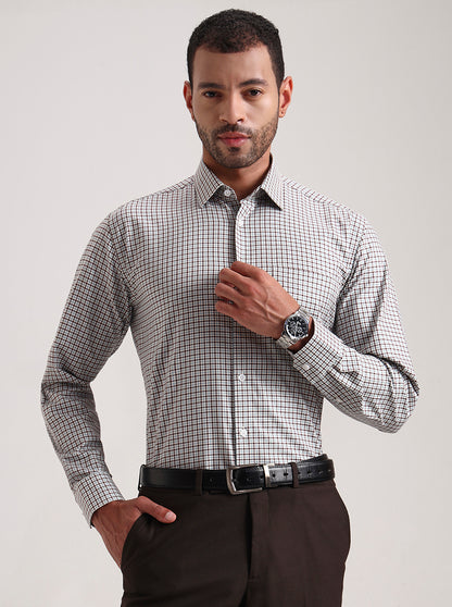 Maroon Checked Regular Fit Formal Shirt | JadeBlue
