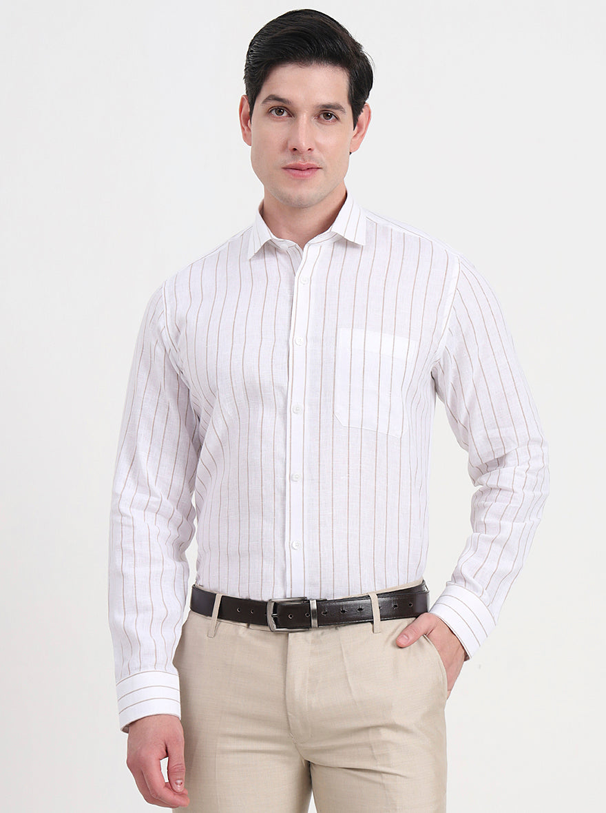 White & Brown Striped Regular Fit Formal Shirt | JadeBlue