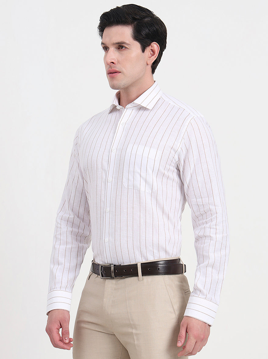White & Brown Striped Regular Fit Formal Shirt | JadeBlue