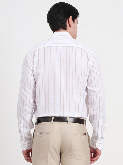 White & Brown Striped Regular Fit Formal Shirt | JadeBlue