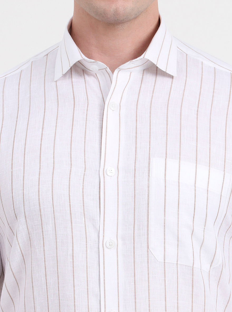 White & Brown Striped Regular Fit Formal Shirt | JadeBlue