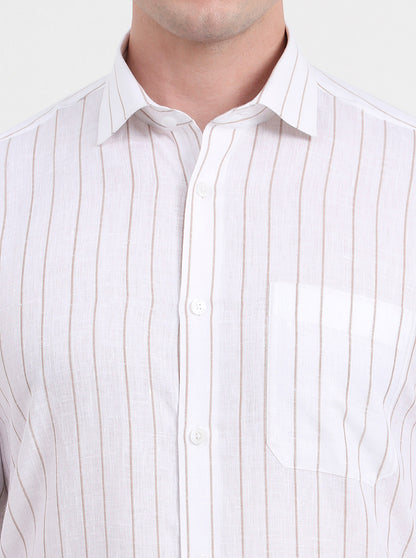 White & Brown Striped Regular Fit Formal Shirt | JadeBlue