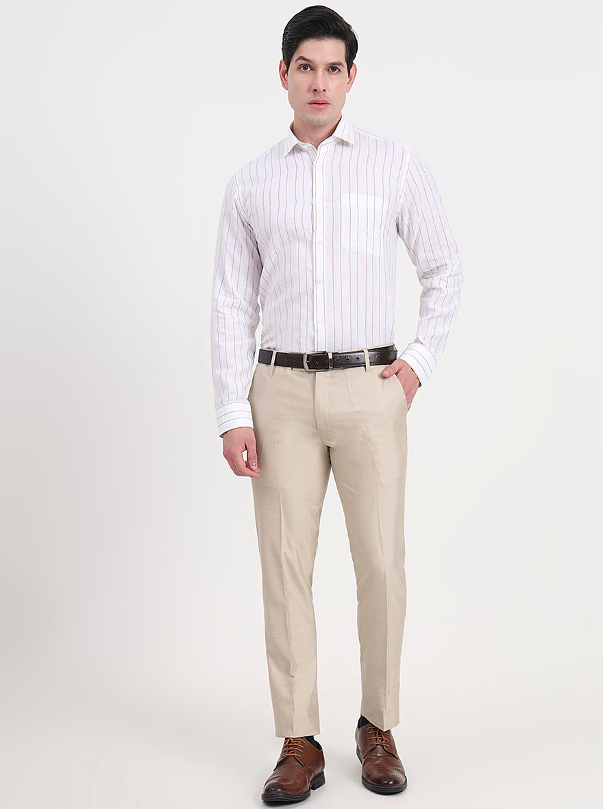 White & Brown Striped Regular Fit Formal Shirt | JadeBlue