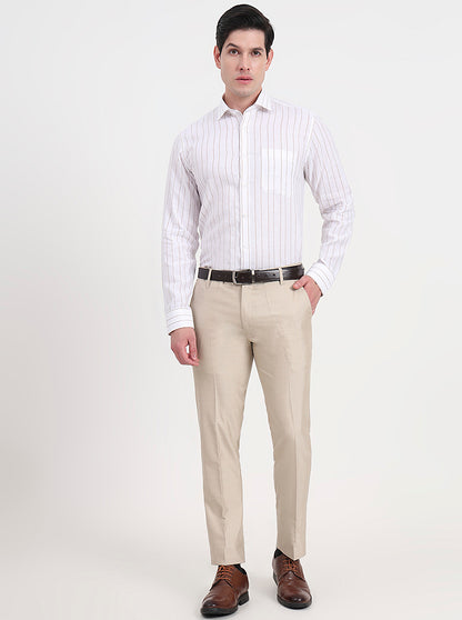 White & Brown Striped Regular Fit Formal Shirt | JadeBlue