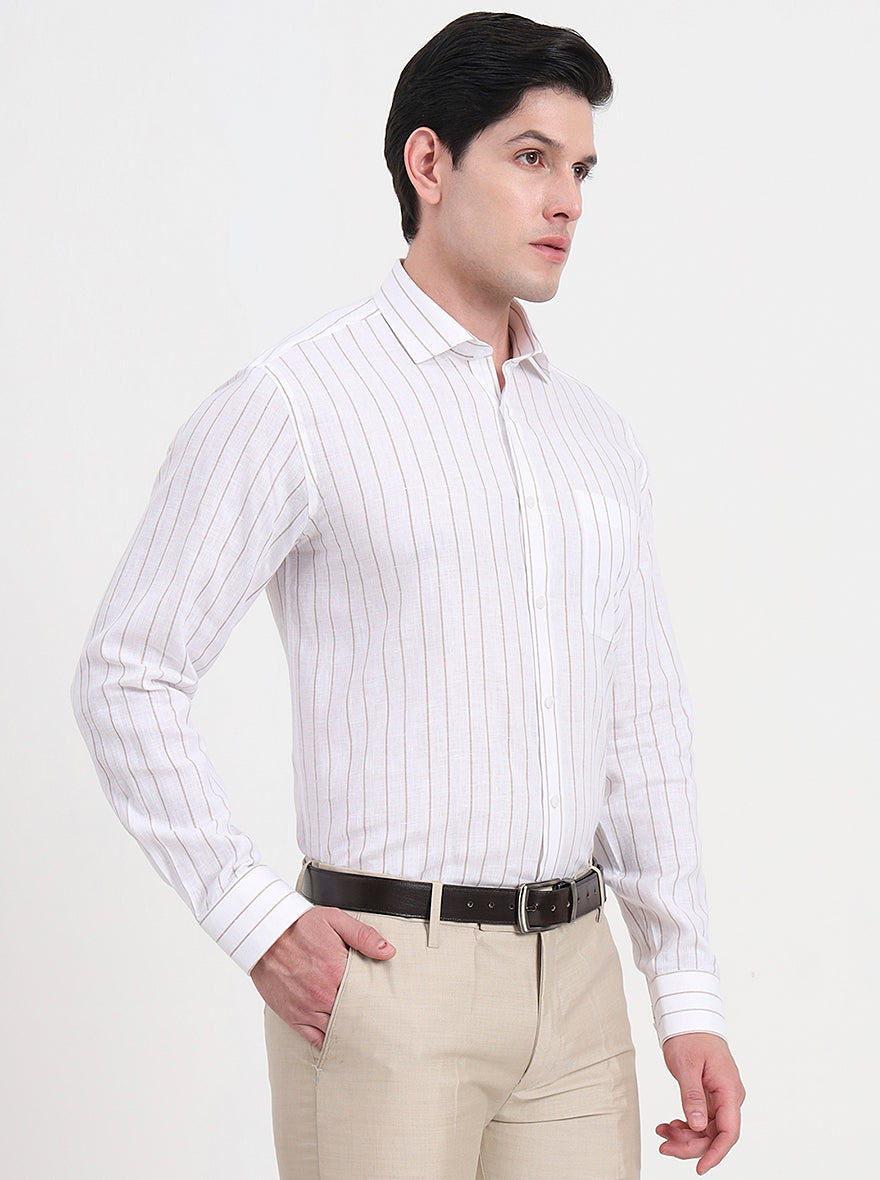 White & Brown Striped Regular Fit Formal Shirt | JadeBlue