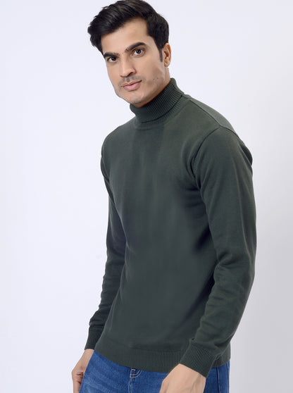 Hunter Green Solid Regular Fit Winter T-Shirt | JadeBlue