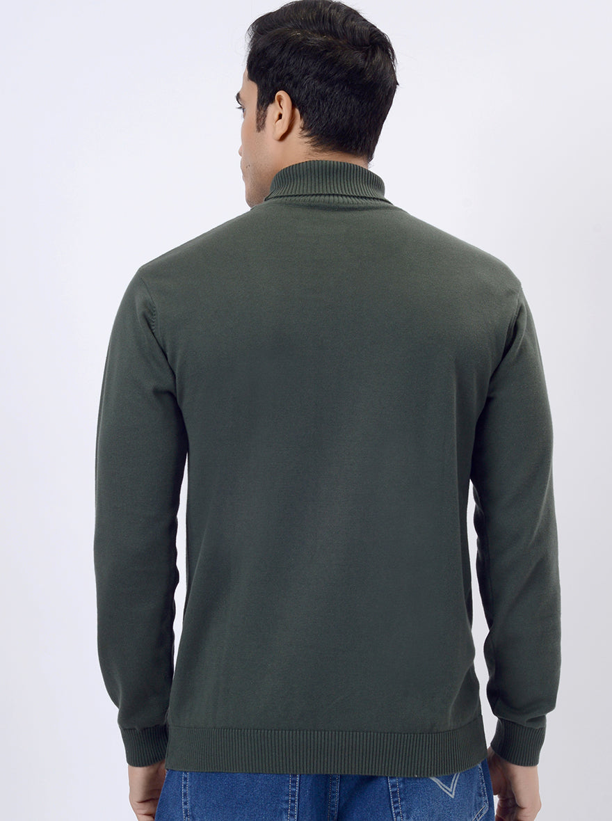 Hunter Green Solid Regular Fit Winter T-Shirt | JadeBlue