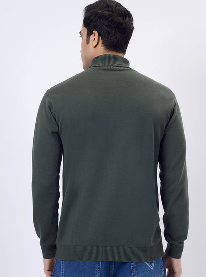 Hunter Green Solid Regular Fit Winter T-Shirt | JadeBlue