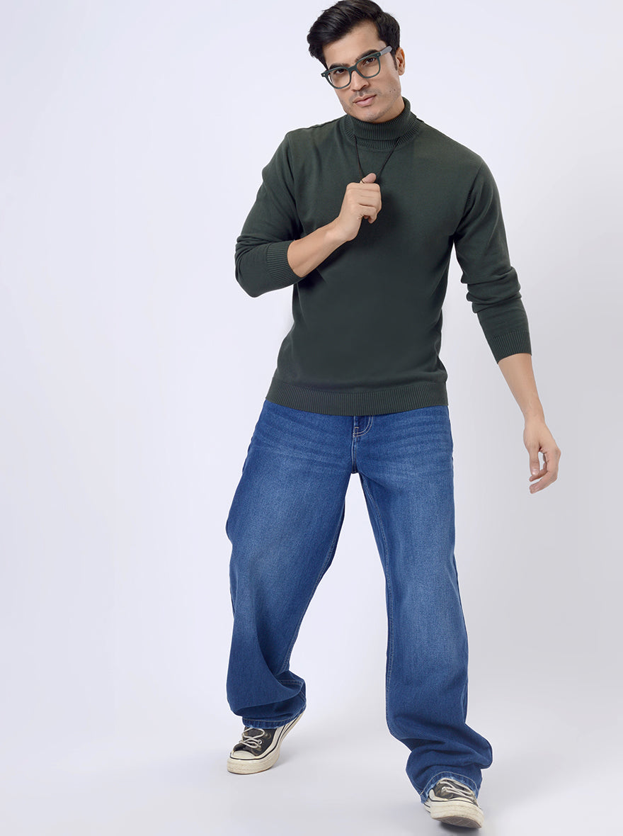 Hunter Green Solid Regular Fit Winter T-Shirt | JadeBlue