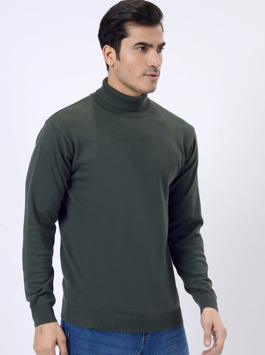 Hunter Green Solid Regular Fit Winter T-Shirt | JadeBlue