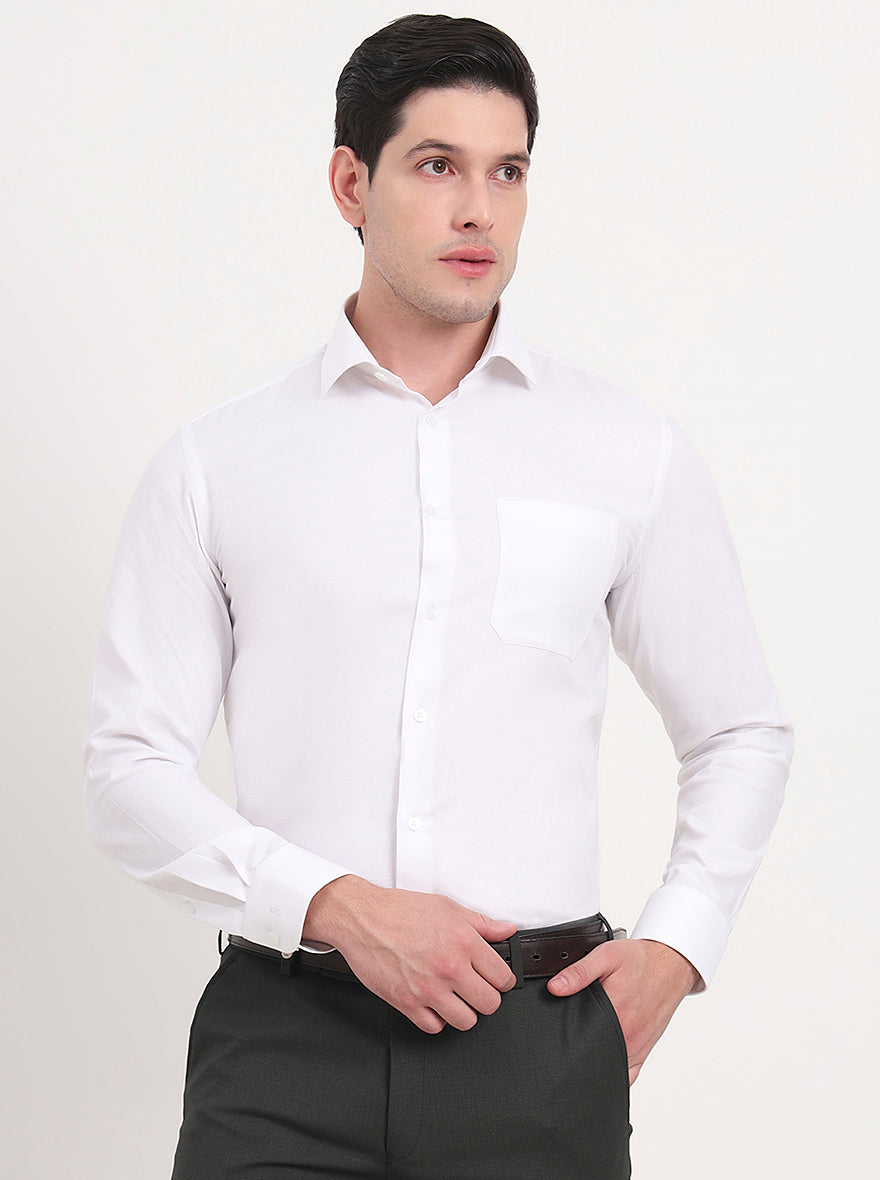 White Solid Slim Fit Formal Shirt | Metal