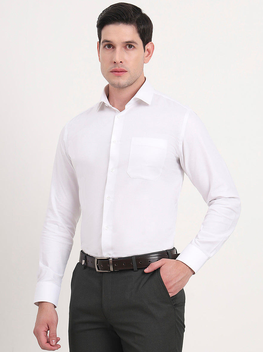 White Solid Slim Fit Formal Shirt | Metal