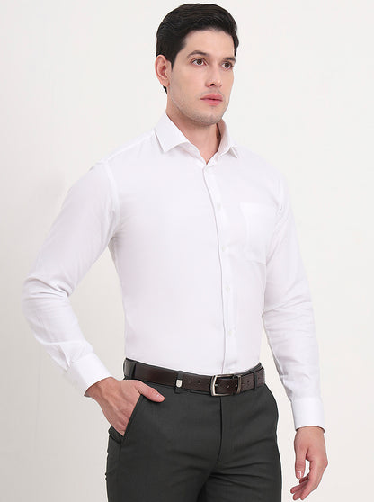 White Solid Slim Fit Formal Shirt | Metal