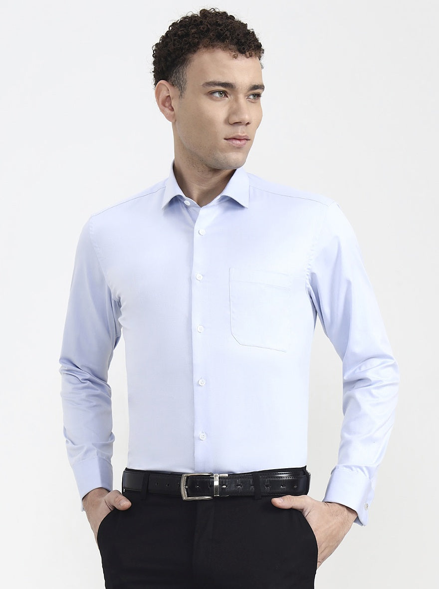 Blue Solid Slim Fit Formal Shirt | Metal