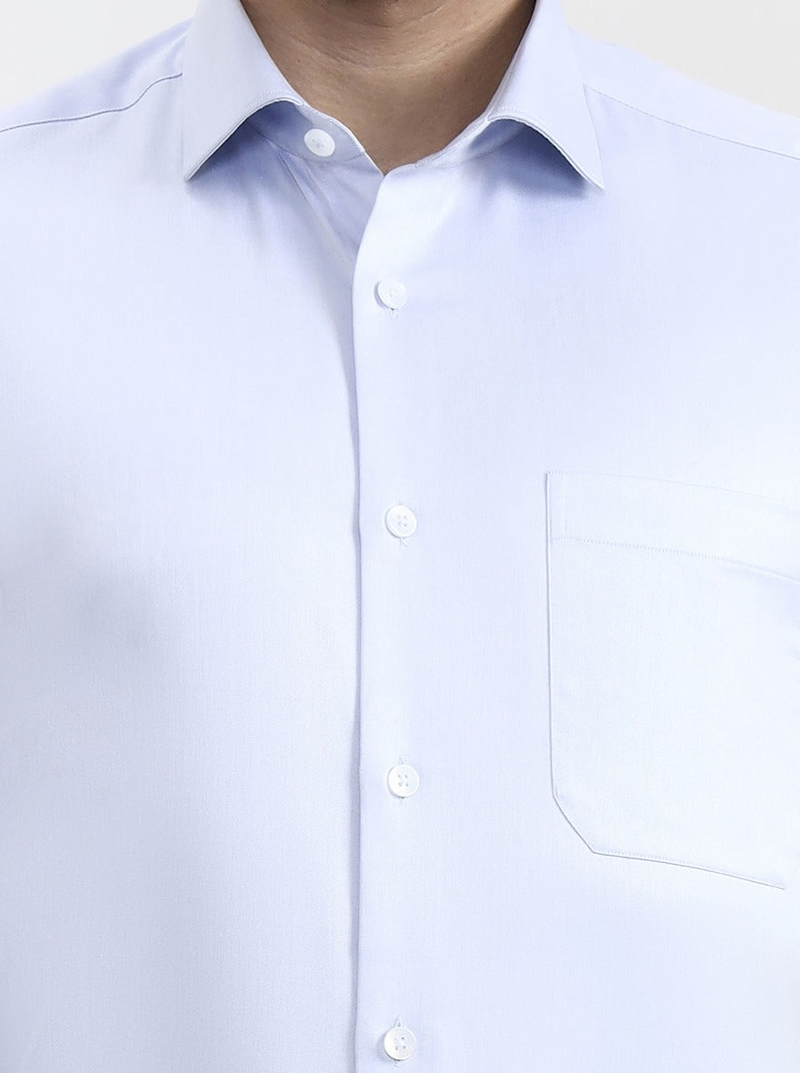 Blue Solid Slim Fit Formal Shirt | Metal