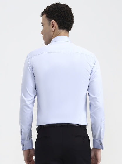Blue Solid Slim Fit Formal Shirt | Metal