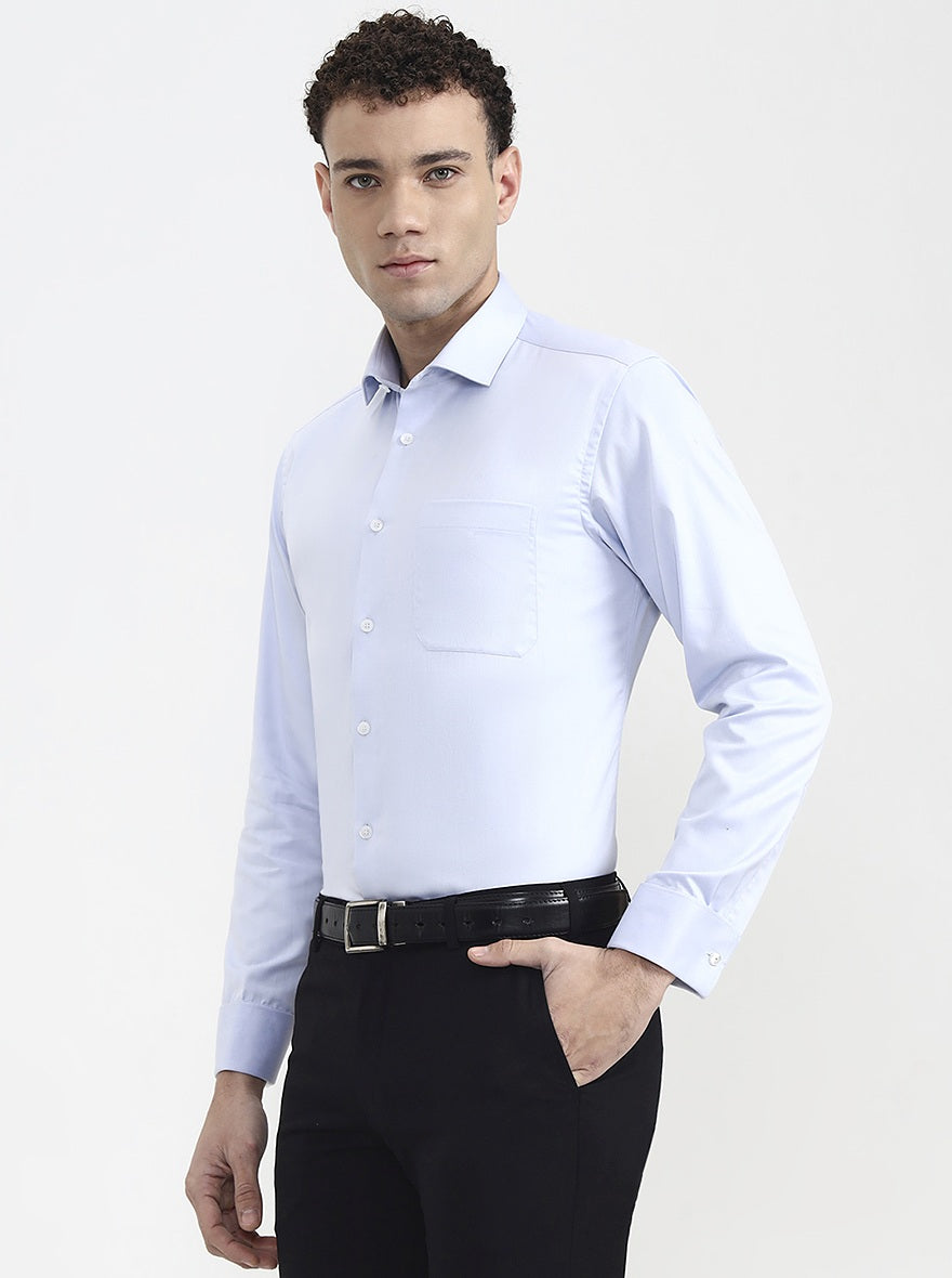 Blue Solid Slim Fit Formal Shirt | Metal