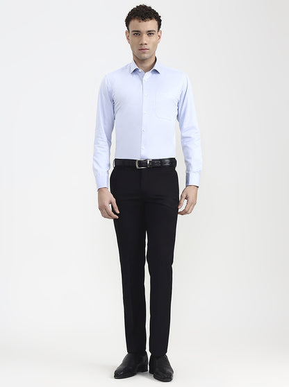 Blue Solid Slim Fit Formal Shirt | Metal