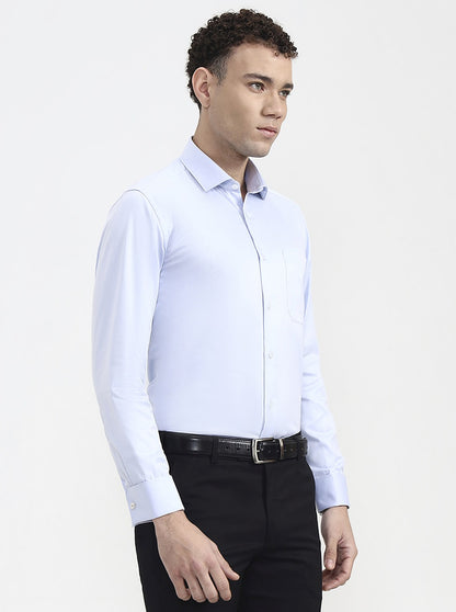 Blue Solid Slim Fit Formal Shirt | Metal