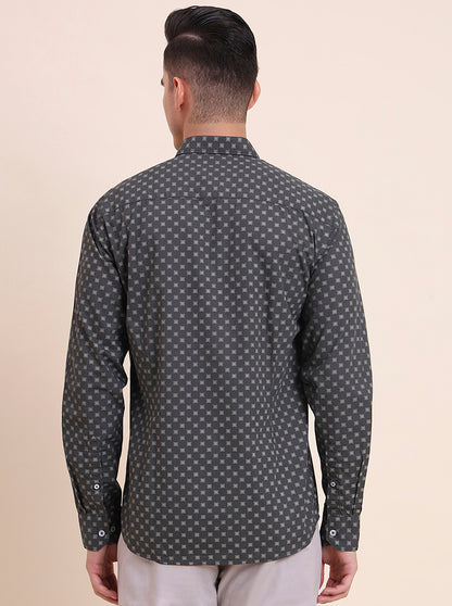 Dark Grey Printed Smart Fit Semi Casual Shirt | Greenfibre