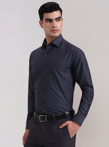Dark Grey Printed Slim Fit Formal Shirt | Metal