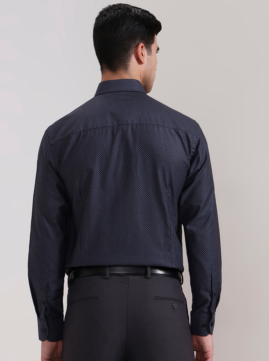 Dark Grey Printed Slim Fit Formal Shirt | Metal