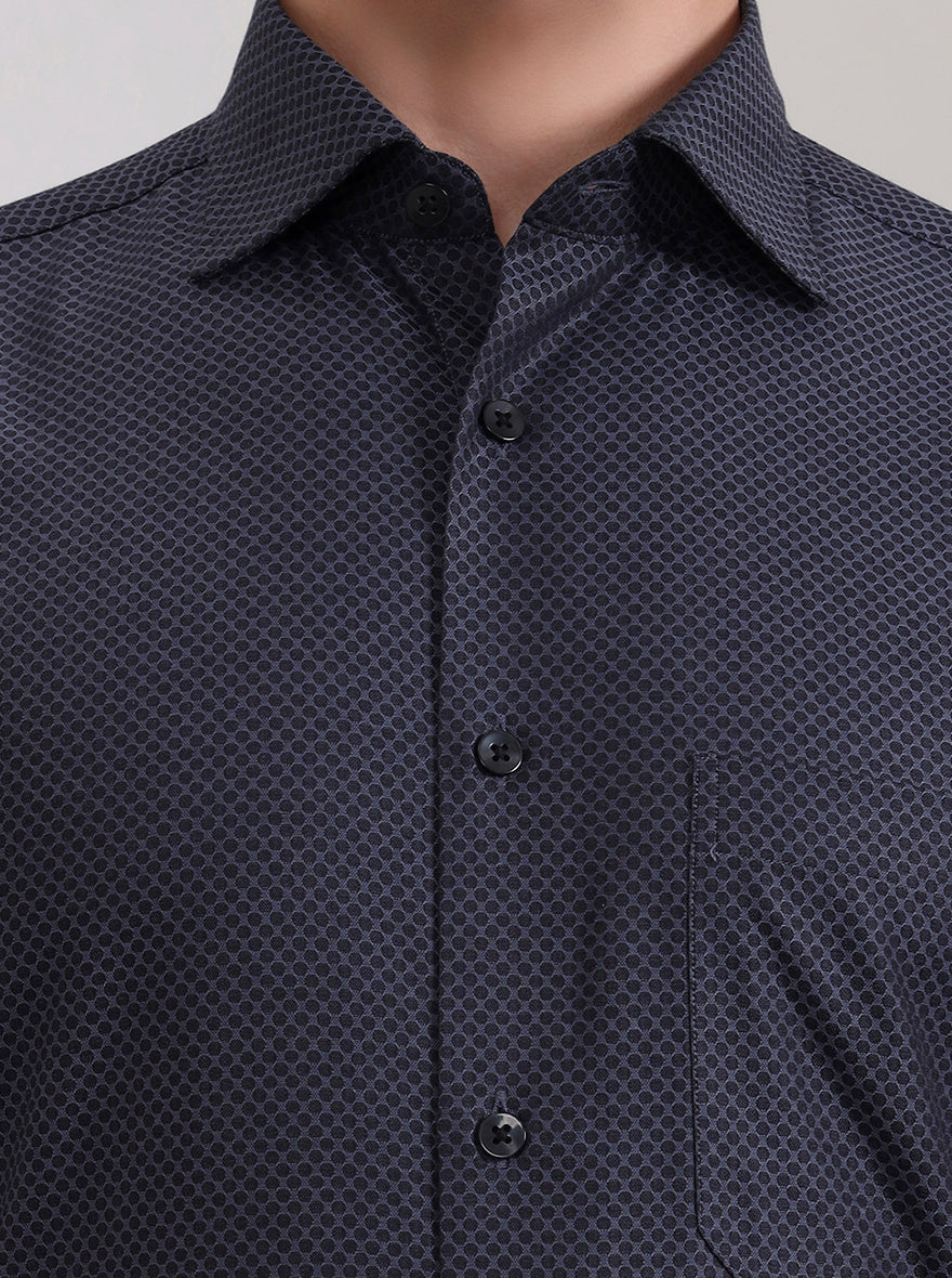 Dark Grey Printed Slim Fit Formal Shirt | Metal