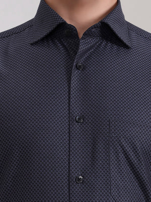Dark Grey Printed Slim Fit Formal Shirt | Metal
