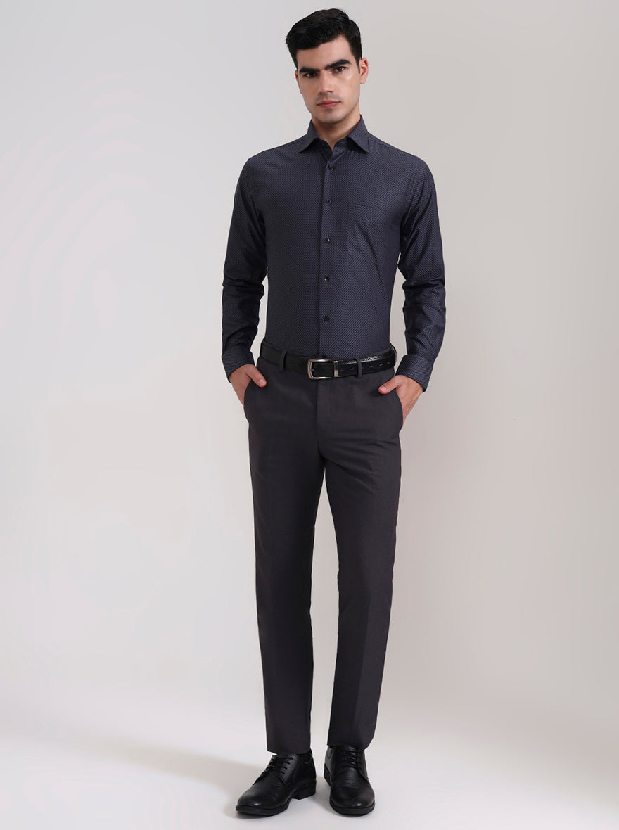 Dark Grey Printed Slim Fit Formal Shirt | Metal