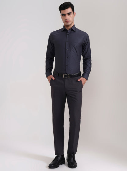 Dark Grey Printed Slim Fit Formal Shirt | Metal