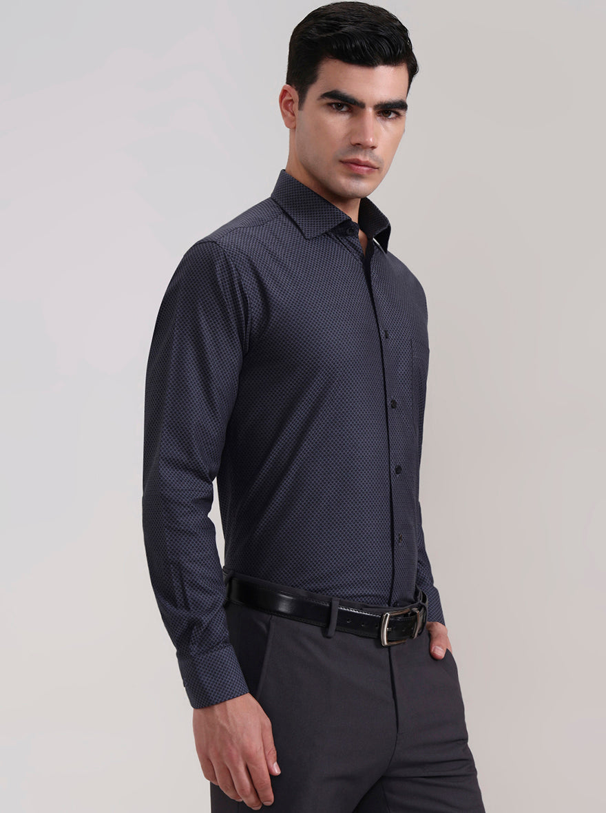 Dark Grey Printed Slim Fit Formal Shirt | Metal