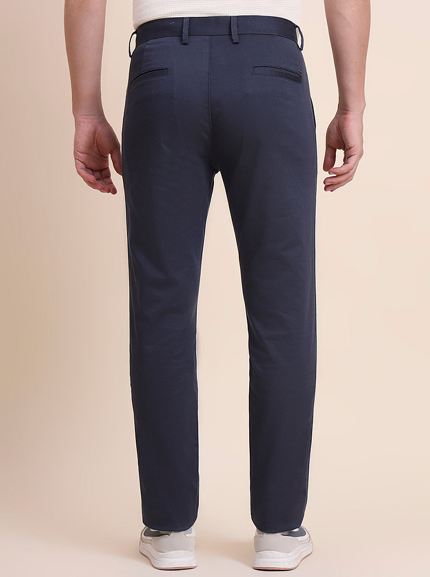 Navy Blue Printed Uno Fit Casual Trouser | JadeBlue