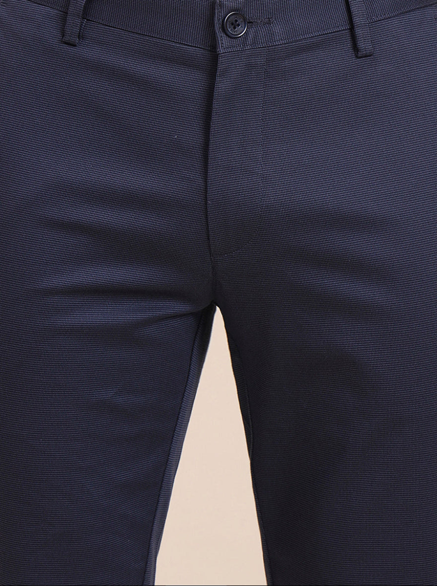 Navy Blue Printed Uno Fit Casual Trouser | JadeBlue