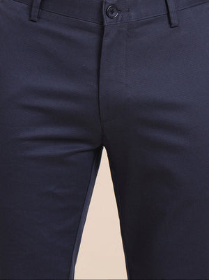 Navy Blue Printed Uno Fit Casual Trouser | JadeBlue