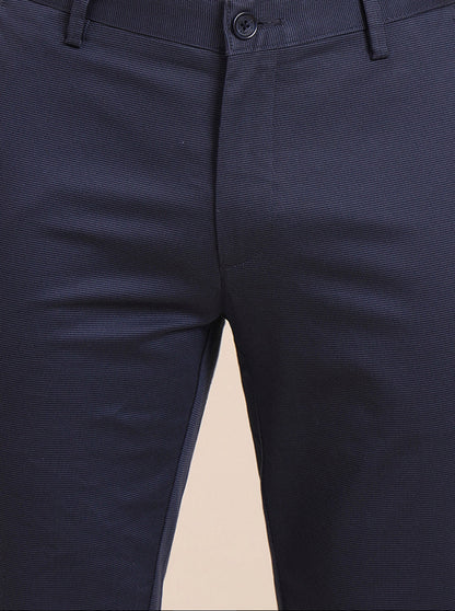 Navy Blue Printed Uno Fit Casual Trouser | JadeBlue