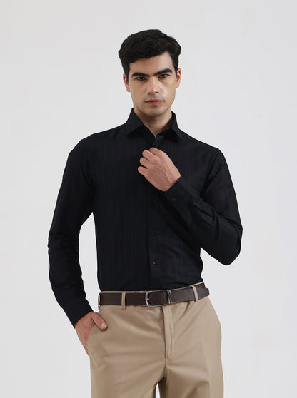 Black Striped Regular Fit Formal Shirt | JadeBlue Youth