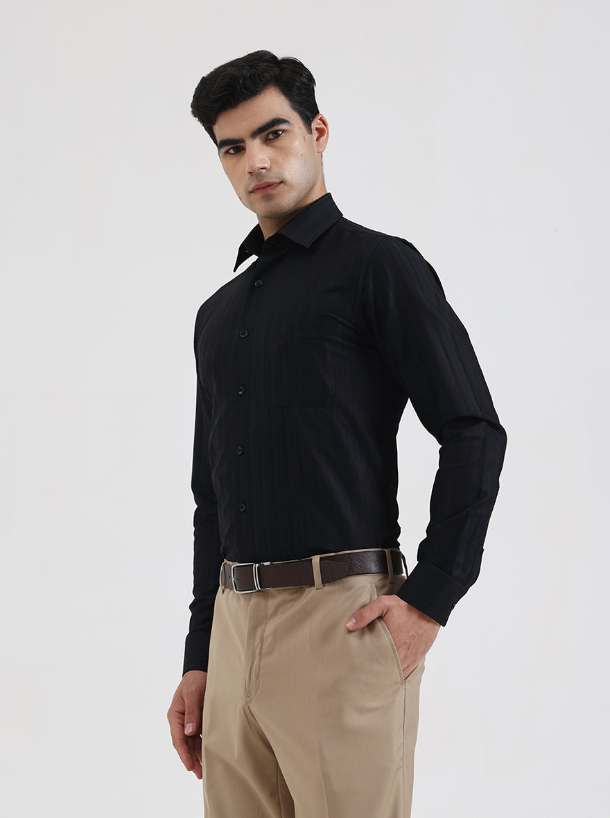 Black Striped Regular Fit Formal Shirt | JadeBlue Youth