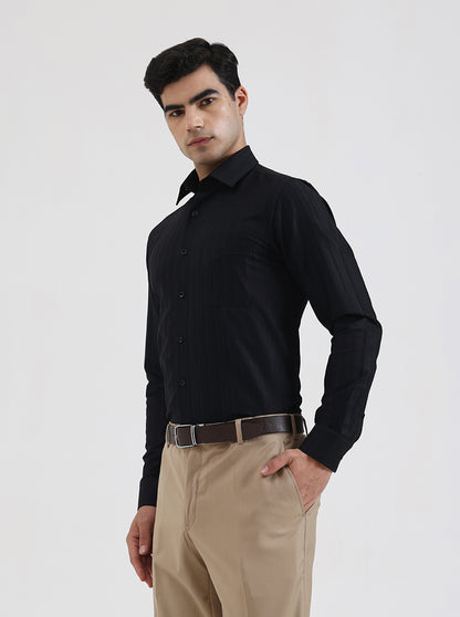 Black Striped Regular Fit Formal Shirt | JadeBlue Youth