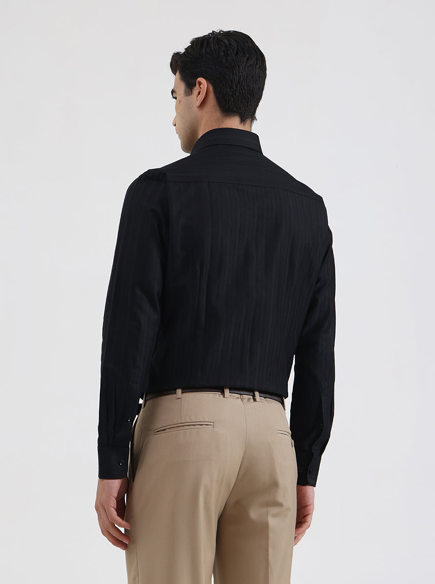 Black Striped Regular Fit Formal Shirt | JadeBlue Youth