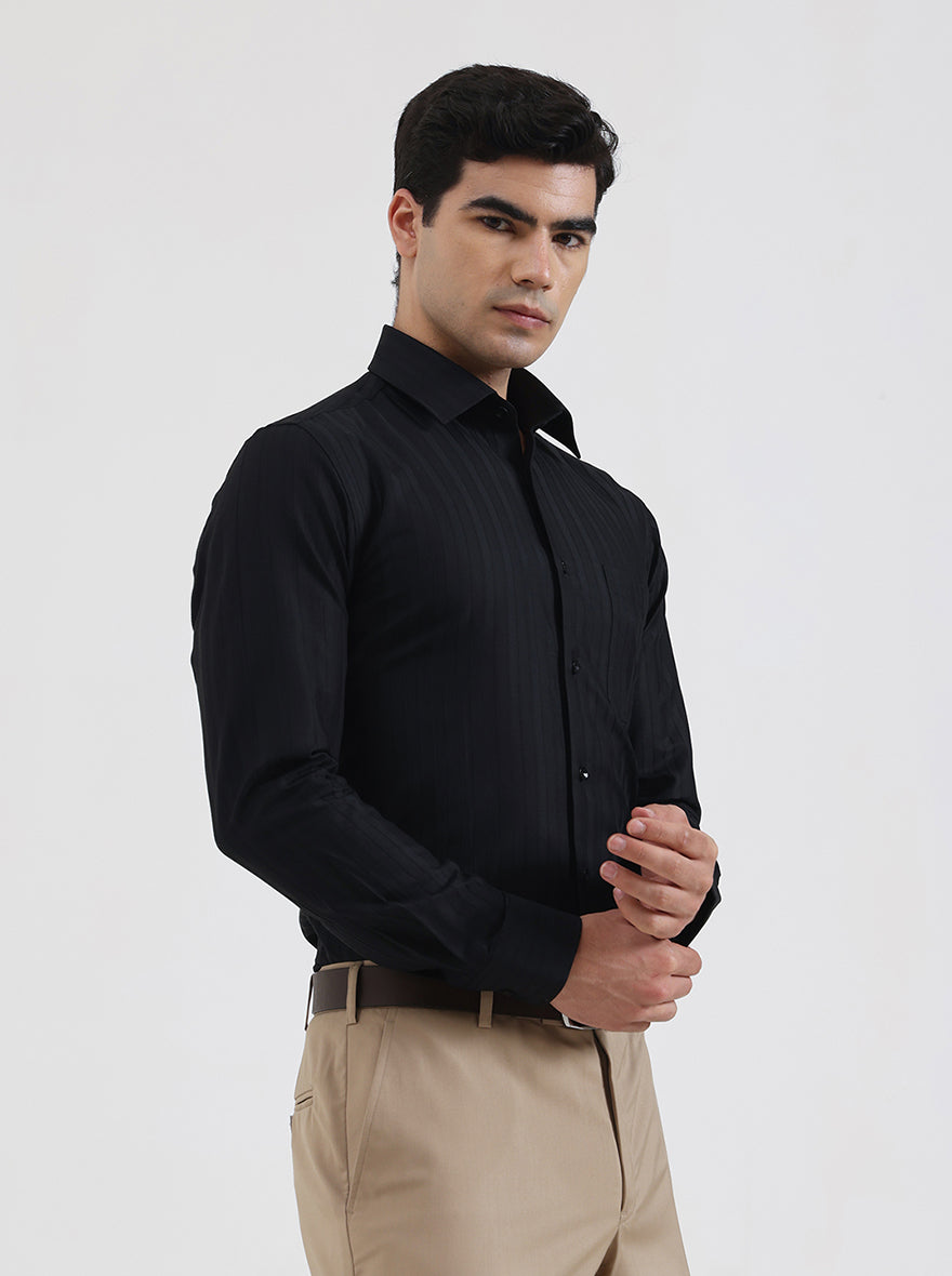 Black Striped Regular Fit Formal Shirt | JadeBlue Youth