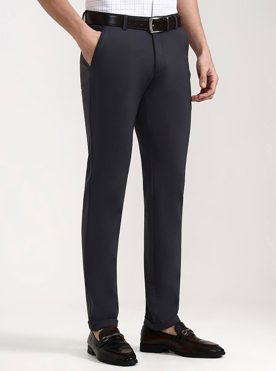 Dark Grey Solid Slim Fit Club Wear Trouser | Wyre