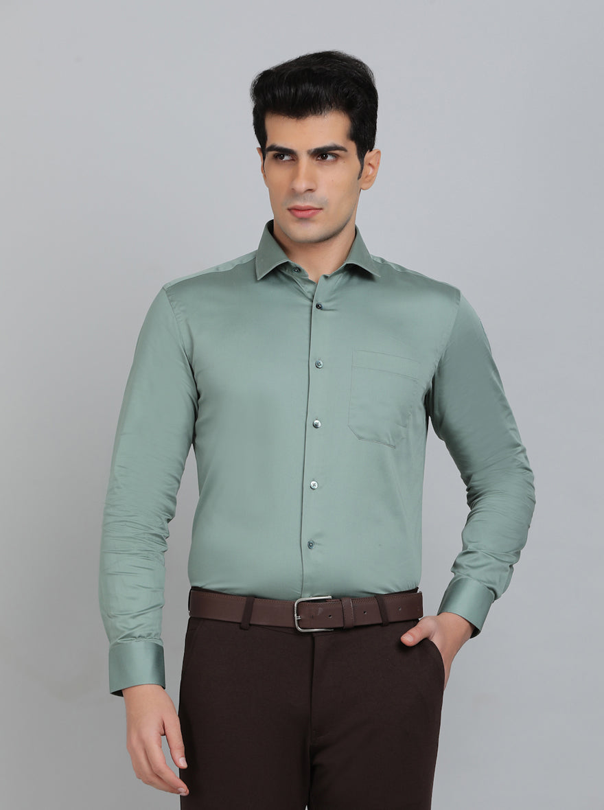Pista Green Solid Slim Fit Formal Shirt | Metal