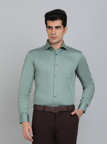 Pista Green Solid Slim Fit Formal Shirt | Metal