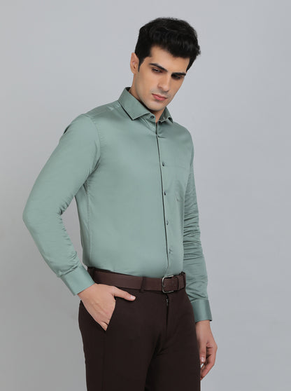 Pista Green Solid Slim Fit Formal Shirt | Metal