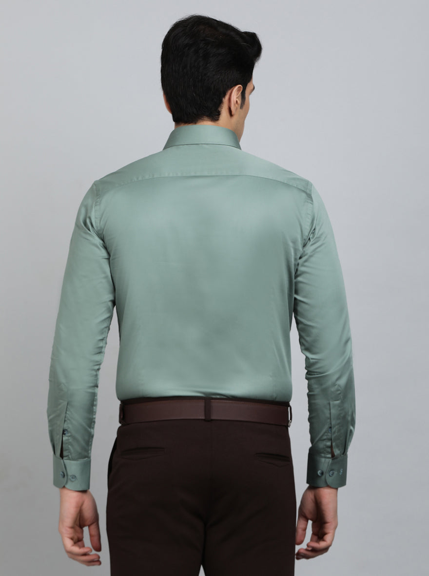 Pista Green Solid Slim Fit Formal Shirt | Metal