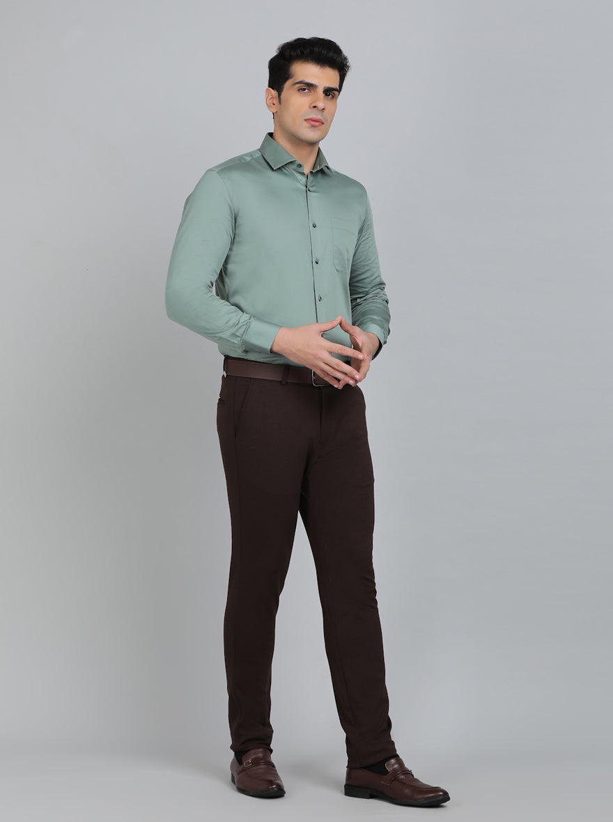 Pista Green Solid Slim Fit Formal Shirt | Metal