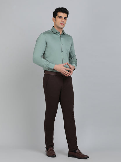 Pista Green Solid Slim Fit Formal Shirt | Metal