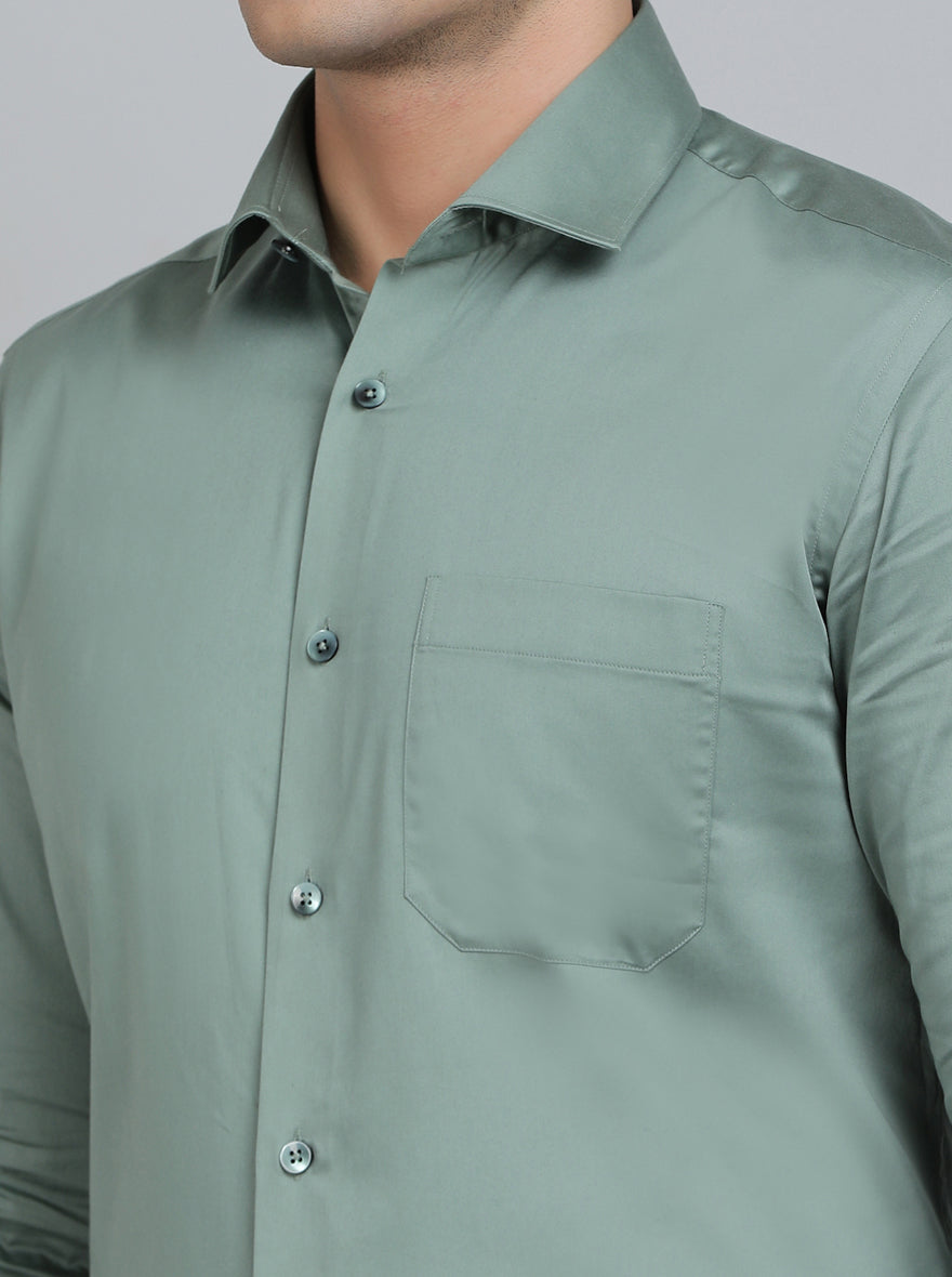 Pista Green Solid Slim Fit Formal Shirt | Metal