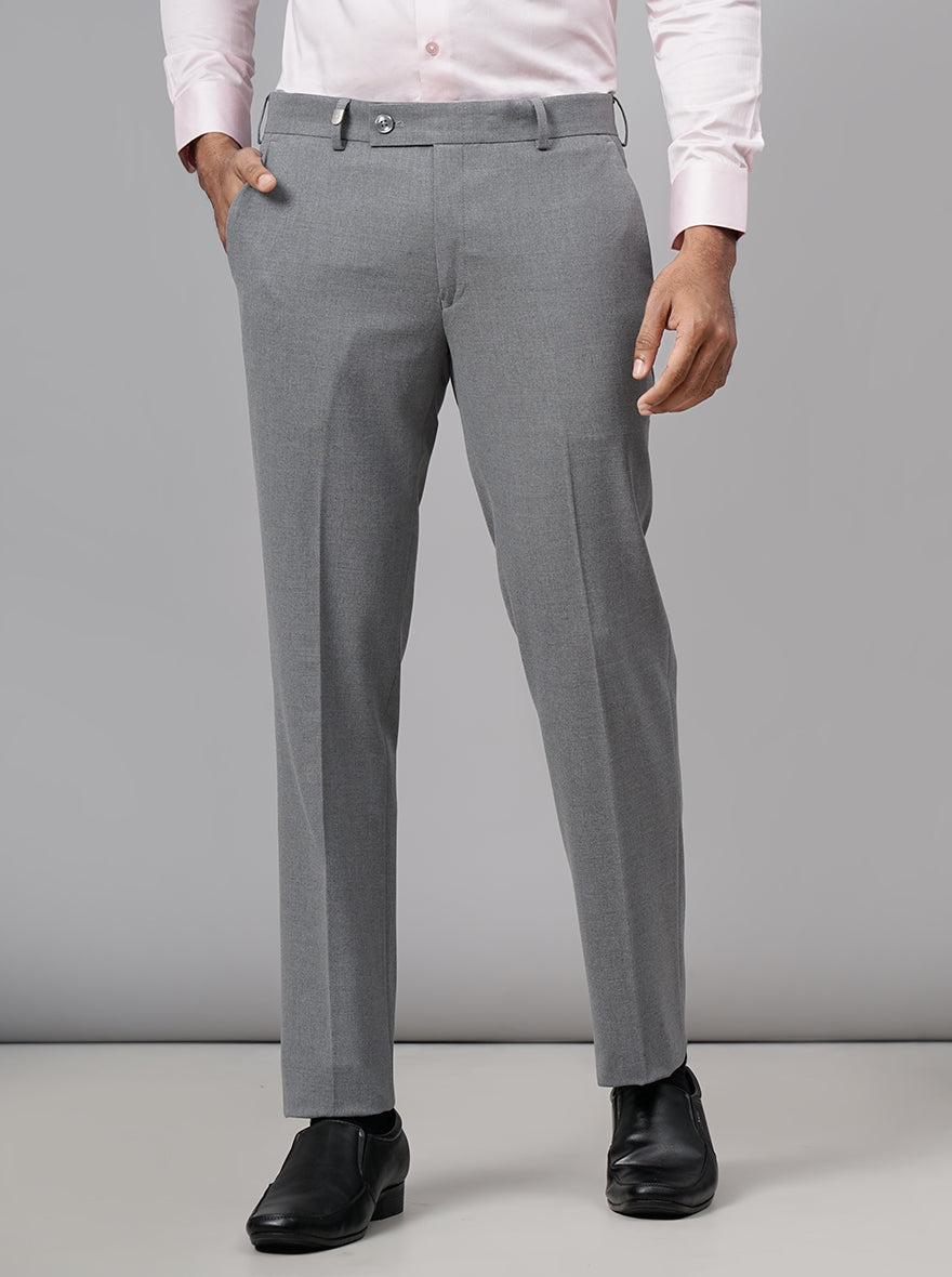 Light Grey Solid Slim Fit Formal Trouser | JB Studio