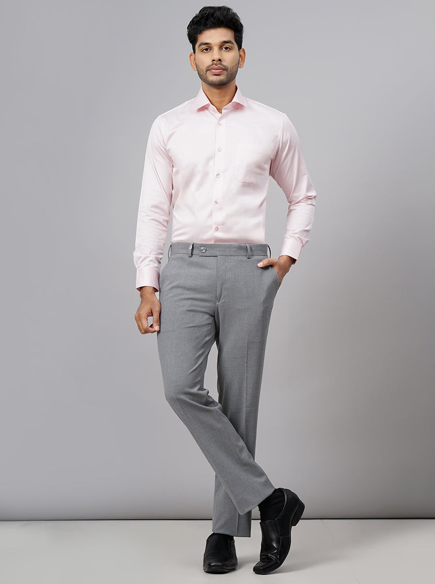 Light Grey Solid Slim Fit Formal Trouser | JB Studio
